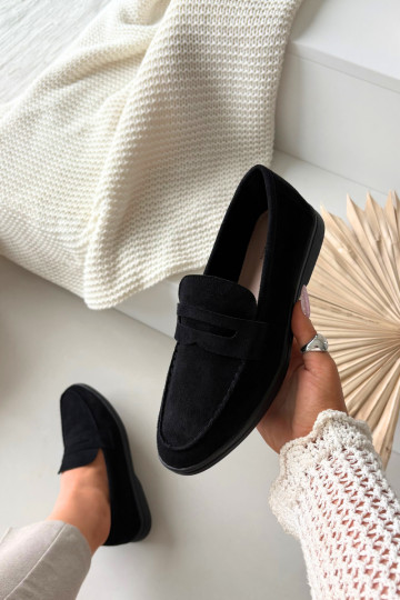 Mocassini da donna in suede sintetico, color nero Renelia