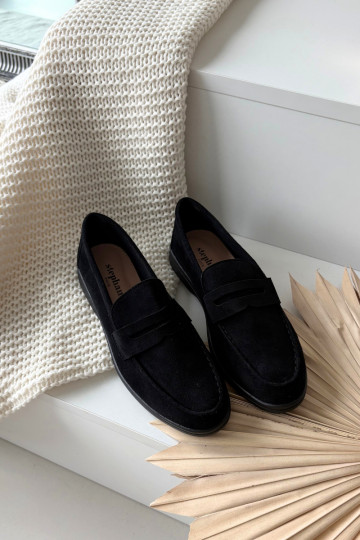 Mocassini da donna in suede sintetico, color nero Renelia 2