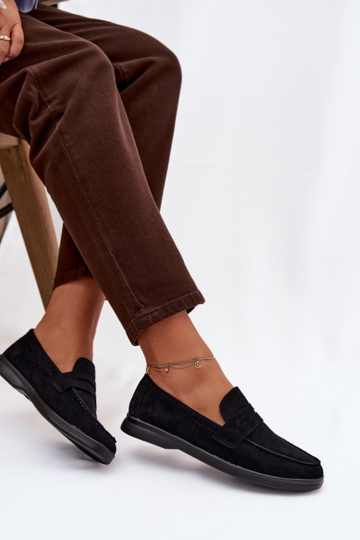 mocassini da donnain ecopelle scamosciatau colore nero Renelia