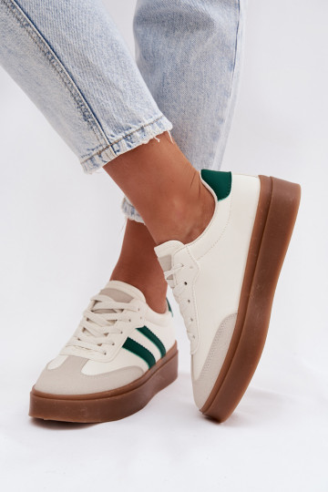 Scarpe modello sneakers Femminile con una piattaforma in ecopelle Bianco-colore verde Elaraven