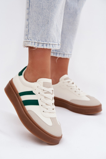 Scarpe modello sneakers Femminile con una piattaforma in ecopelle Bianco-colore verde Elaraven 2