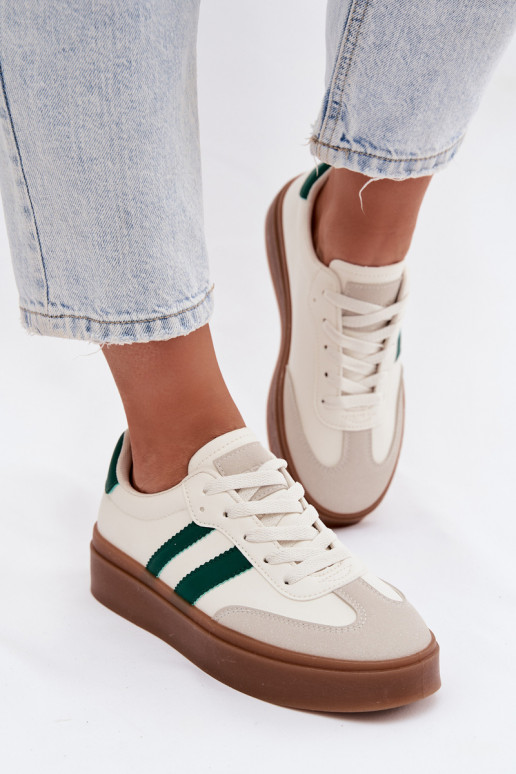 Scarpe modello sneakers Femminile con una piattaforma in ecopelle Bianco-colore verde Elaraven