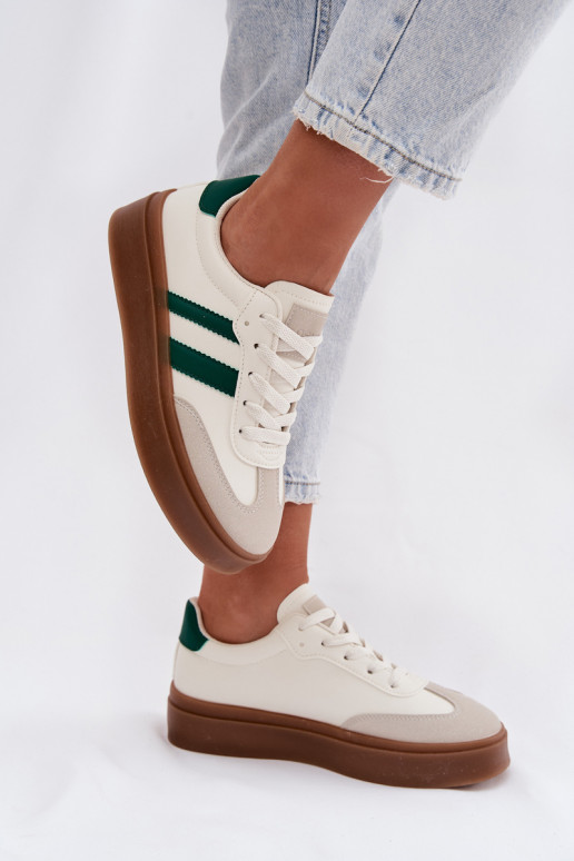 Scarpe modello sneakers Femminile con una piattaforma in ecopelle Bianco-colore verde Elaraven
