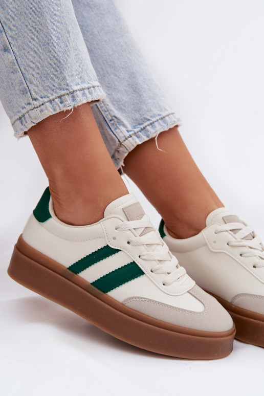 Scarpe modello sneakers Femminile con una piattaforma in ecopelle Bianco-colore verde Elaraven