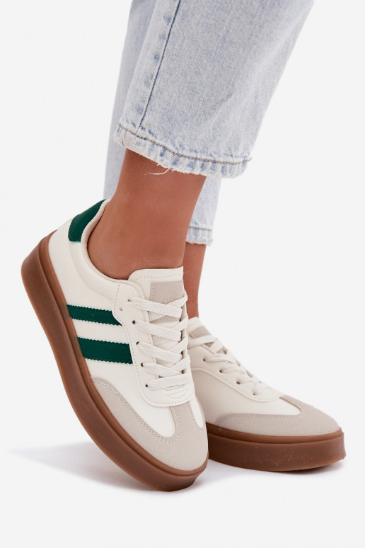 Scarpe modello sneakers Femminile con una piattaforma in ecopelle Bianco-colore verde Elaraven