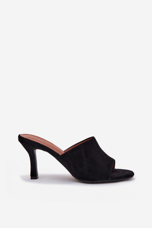 Pantofole da donna con tacchi sottiliin ecopelle scamosciatau colore nero Isolia