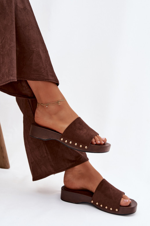 Pantofole da donna Ze colore doratomi Borchie CzekoladoAe Ferinna