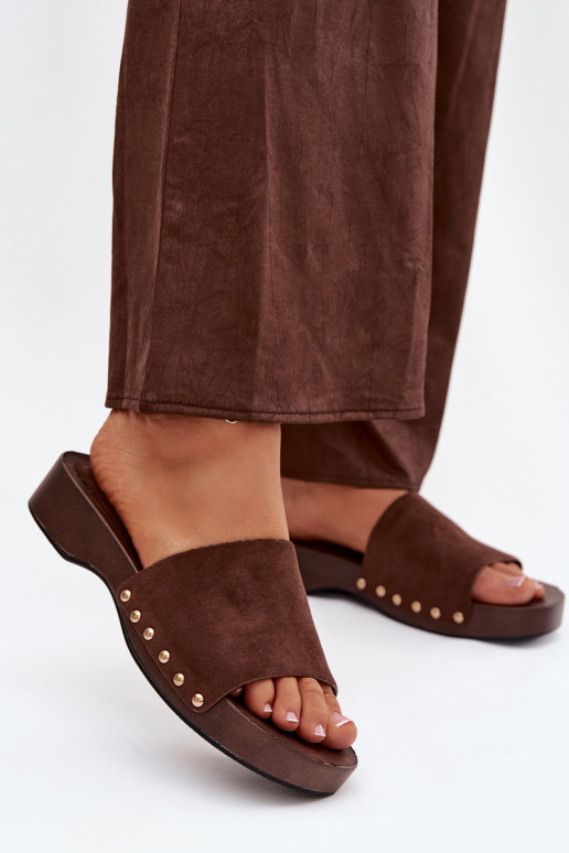 Pantofole da donna Ze colore doratomi Borchie CzekoladoAe Ferinna