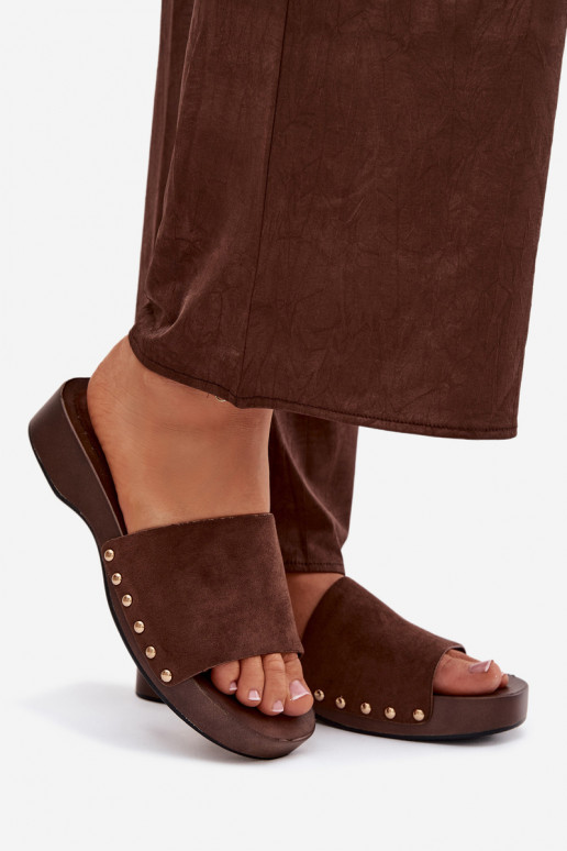 Pantofole da donna Ze colore doratomi Borchie CzekoladoAe Ferinna