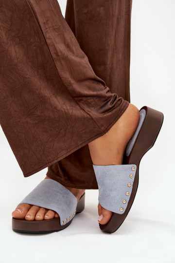 Pantofole da donna Ze colore doratomi Borchie colore blu Ferinna