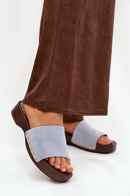 Pantofole da donna Ze colore doratomi Borchie colore blu Ferinna