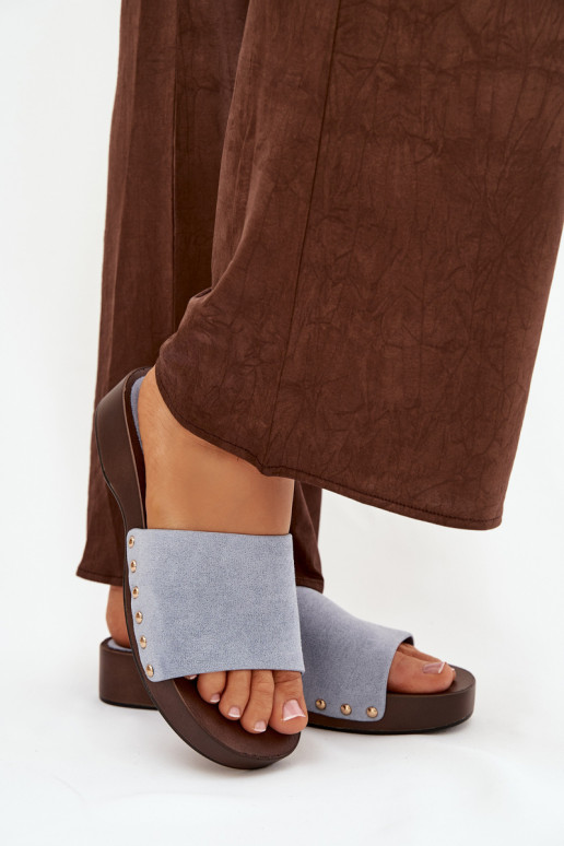 Pantofole da donna Ze colore doratomi Borchie colore blu Ferinna