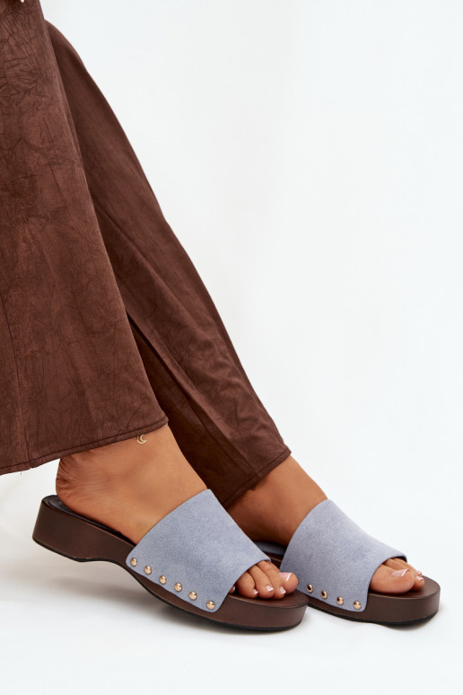 Pantofole da donna Ze colore doratomi Borchie colore blu Ferinna