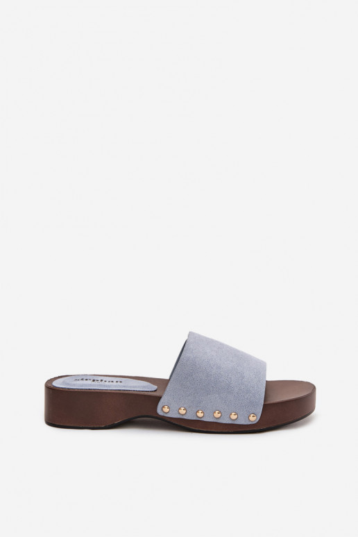 Pantofole da donna Ze colore doratomi Borchie colore blu Ferinna