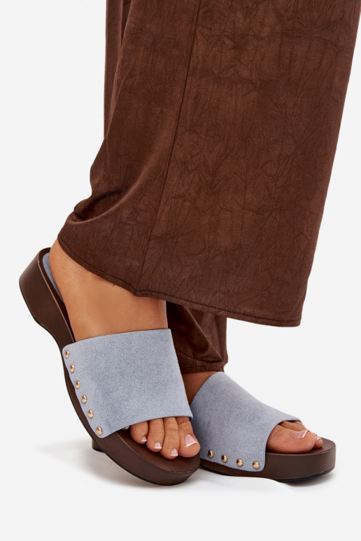 Pantofole da donna Ze colore doratomi Borchie colore blu Ferinna