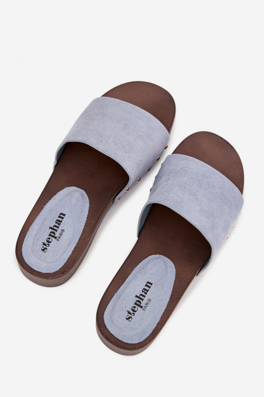 Pantofole da donna Ze colore doratomi Borchie colore blu Ferinna