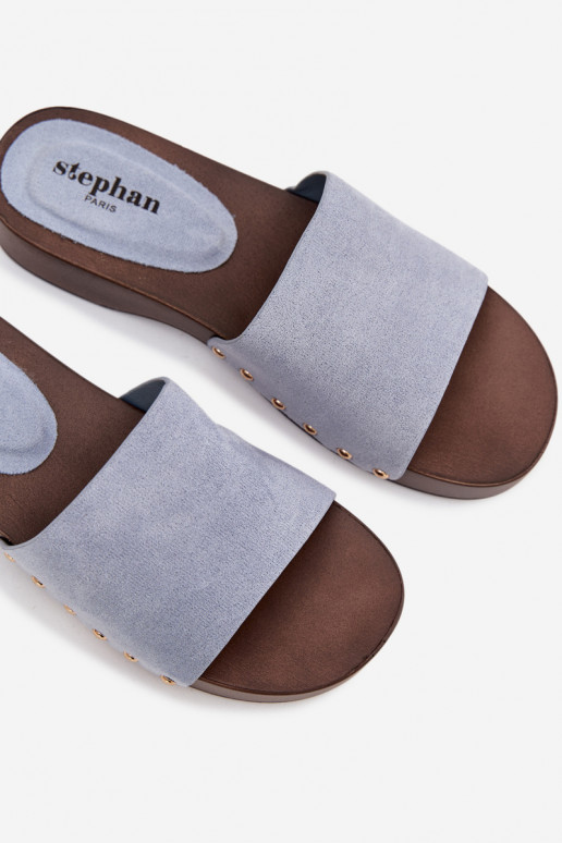 Pantofole da donna Ze colore doratomi Borchie colore blu Ferinna