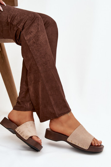 Pantofole da donna Ze colore doratomi Borchie beige Ferinna