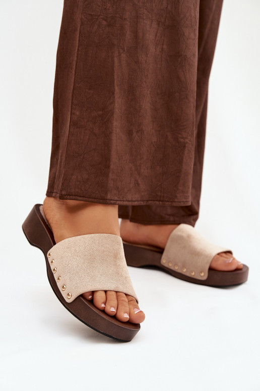 Pantofole da donna Ze colore doratomi Borchie beige Ferinna