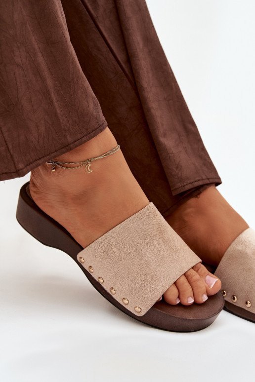 Pantofole da donna Ze colore doratomi Borchie beige Ferinna