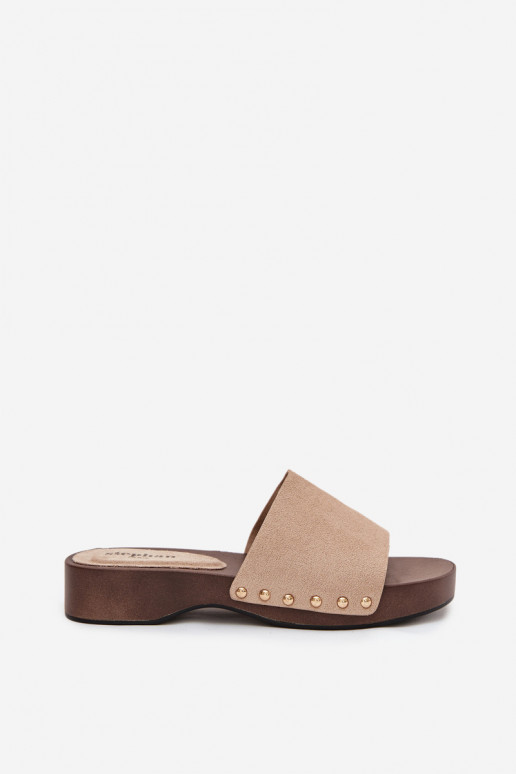 Pantofole da donna Ze colore doratomi Borchie beige Ferinna