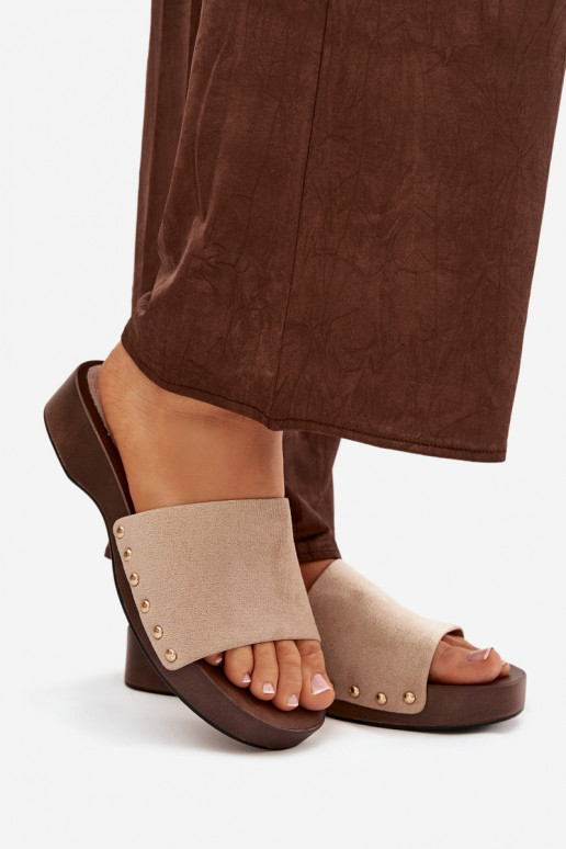 Pantofole da donna Ze colore doratomi Borchie beige Ferinna