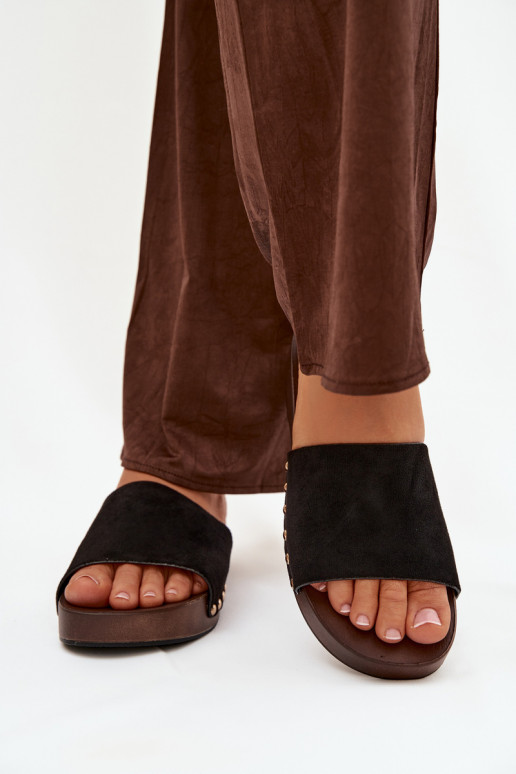 Pantofole da donna Ze colore doratomi Borchie colore nero Ferinna