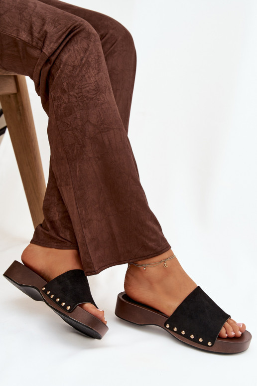 Pantofole da donna Ze colore doratomi Borchie colore nero Ferinna