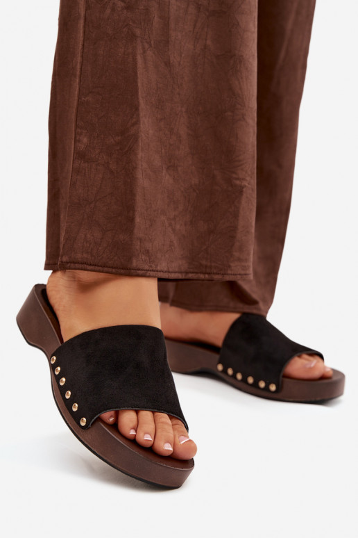 Pantofole da donna Ze colore doratomi Borchie colore nero Ferinna