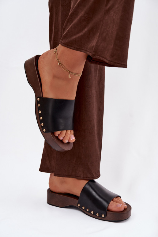 Pantofole da donna Ze colore doratomi Borchie colore nero Terissa