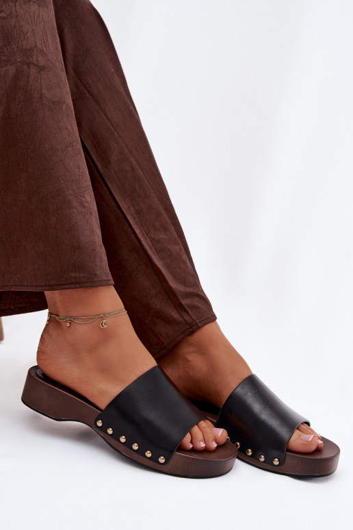 Pantofole da donna Ze colore doratomi Borchie colore nero Terissa