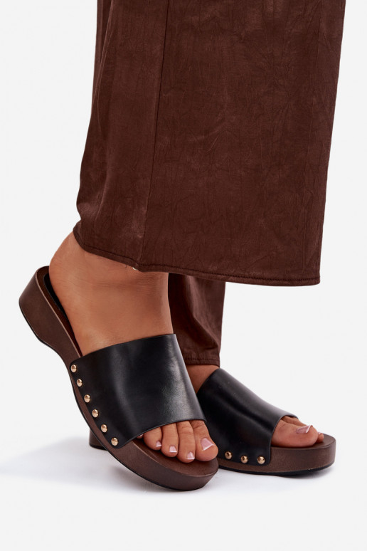 Pantofole da donna Ze colore doratomi Borchie colore nero Terissa