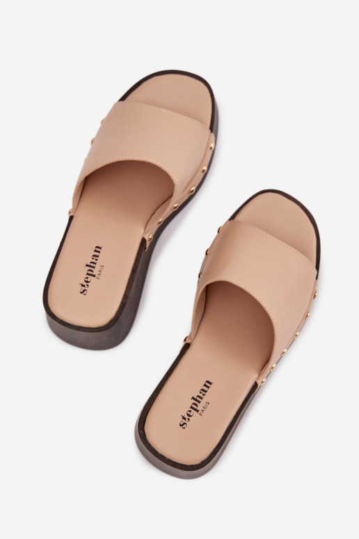 Pantofole da donna Su un cuneo Ze colore doratomi Borchie beige Arionne