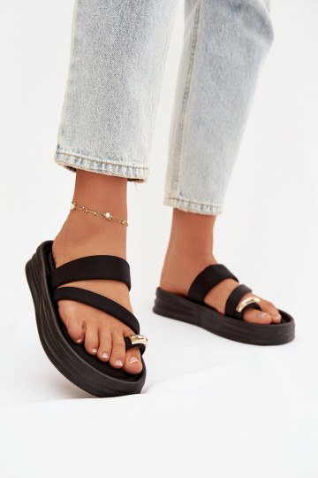  Pantofole da donna con strisce I colore doratom Detalem colore nero Farielle 2