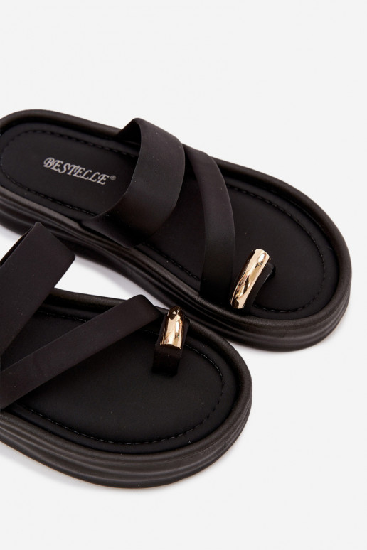  Pantofole da donna con strisce I colore doratom Detalem colore nero Farielle