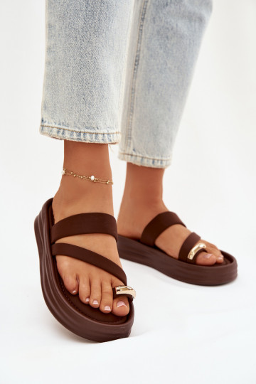  Pantofole da donna con strisce I colore doratom Detalem CzekoladoAe Farielle 2