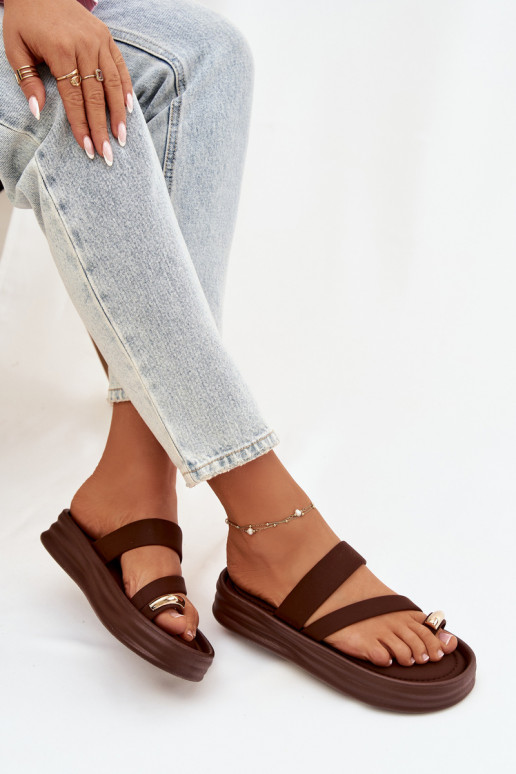  Pantofole da donna con strisce I colore doratom Detalem CzekoladoAe Farielle