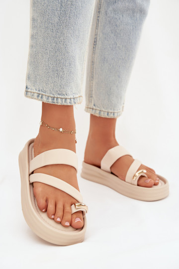  Pantofole da donna con strisce I colore doratom Detalem colore avorio Farielle