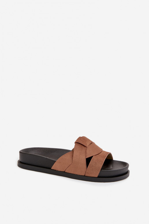 Pantofole da donna in ecopelle scamosciataoAe con strisce colore marrone Deverivessa