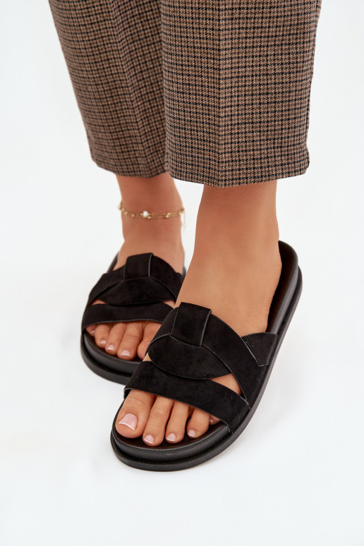 Pantofole da donna in ecopelle scamosciataoAe con strisce colore nero Deverivessa