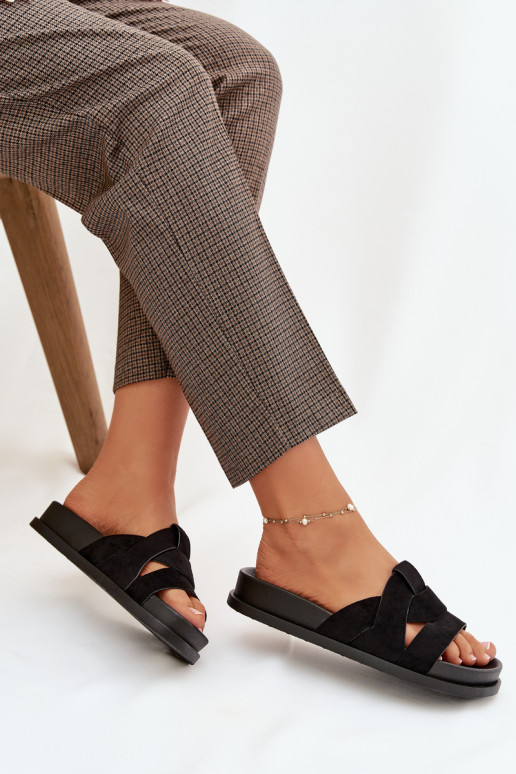 Pantofole da donna in ecopelle scamosciataoAe con strisce colore nero Deverivessa