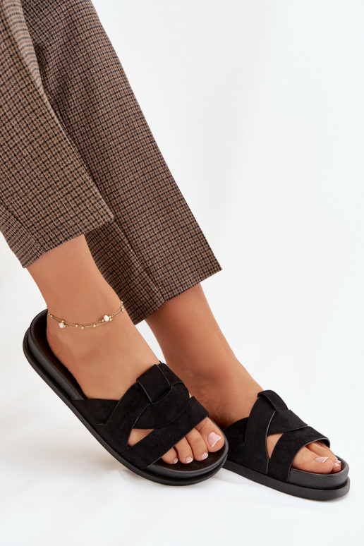 Pantofole da donna in ecopelle scamosciataoAe con strisce colore nero Deverivessa