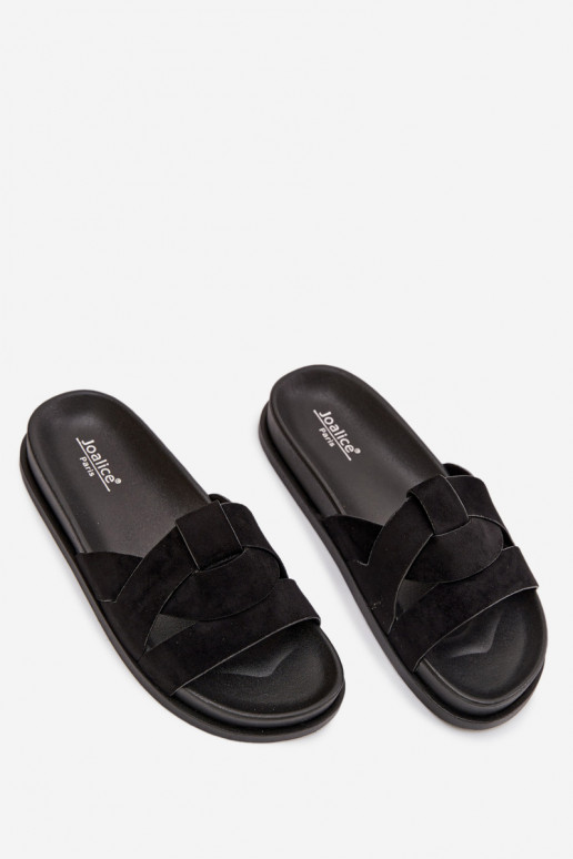 Pantofole da donna in ecopelle scamosciataoAe con strisce colore nero Deverivessa