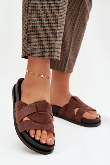 Pantofole da donna in ecopelle scamosciataoAe con strisce Deverrone scuro Deverivessa