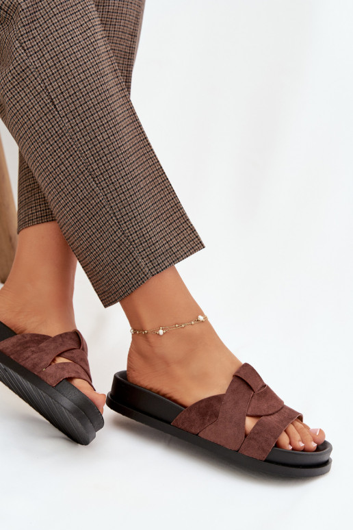 Pantofole da donna in ecopelle scamosciataoAe con strisce Deverrone scuro Deverivessa