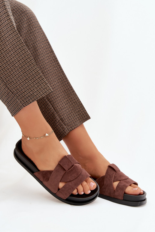 Pantofole da donna in ecopelle scamosciataoAe con strisce Deverrone scuro Deverivessa