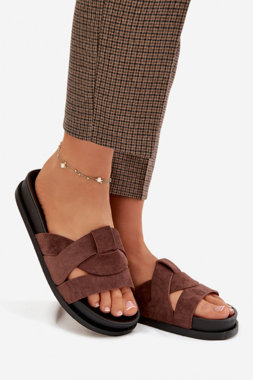 Pantofole da donna in ecopelle scamosciataoAe con strisce Deverrone scuro Deverivessa