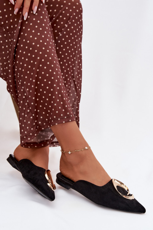 Pantofole da donna Mule Con decorazioni colore doratom Detalem colore nero Galvella