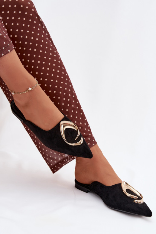 Pantofole da donna Mule Con decorazioni colore doratom Detalem colore nero Galvella