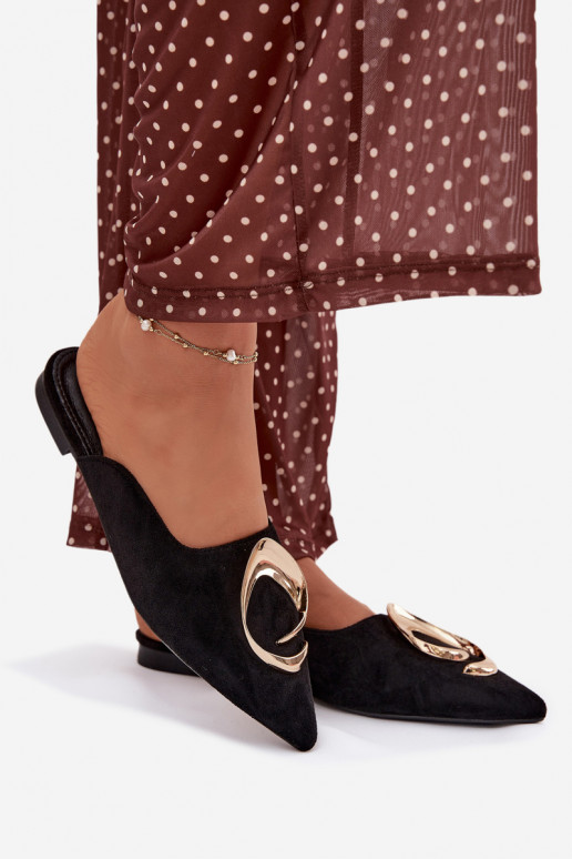 Pantofole da donna Mule Con decorazioni colore doratom Detalem colore nero Galvella